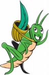 Grasshopper Carrying Basket Grass Cartoon Stock Photo