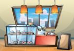 Cartoon  Illustration Interior Cafe Room With Separated Layers Stock Photo