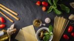 Set Of Italian Food On The Black Stone Table Stock Photo