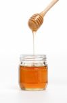 Honey Dipper Delicious White Background Closeup Sweet Healthy Stock Photo