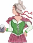 German Barmaid Serving Beer Watercolor Stock Photo