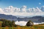 Poland Autumn Hills. Sunny October Day In Mountain Village Stock Photo