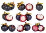 Set Of Mangosteen Isolated On White Background Stock Photo