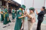 Student 9-10 Years Old, Scout In Adventure Activities, Scout Camp School Bangkok Thailand Stock Photo