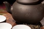 Chinese Green Tea Pot And Cups Stock Photo