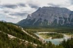 Bow River And The Hoodoos Near Banff Stock Photo