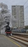 Steam Locomotive Leaving The Station Of Rimini Stock Photo