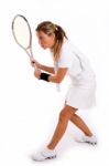 Female Tennis Player With Racket Stock Photo