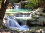 Beautiful Waterfall At Erawan National Park In Kanchanaburi ,tha Stock Photo