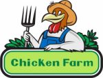 Chicken Farmer Pitchfork Vegetables Cartoon Stock Photo