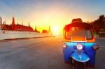 Tuk Tuk And Sun Set Sky At Grand Palace Most Popular Traveling Destination In Bangkok Thailand Stock Photo