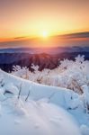 Sunrise On Deogyusan Mountains Covered With Snow In Winter,south Korea Stock Photo