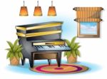 Cartoon  Illustration Interior Music Room With Separated Layers Stock Photo