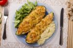 Meat And Vegetables Zucchini Halves Stock Photo