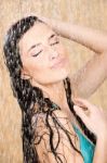 Woman Having A Shower Stock Photo