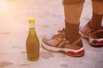 Bottled Water Of Healthy And People Stock Photo