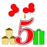 Number Five Candle Shows Fourth Birthday Or Birth Anniversary Stock Photo