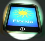 Florida And Sun On Phone Displays Great Weather In Sunshine Stat Stock Photo