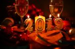 Glasses Of Champagne And New Year Decorations Stock Photo