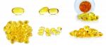 Collection Fish Oil Capsules Isolated On The White Background Stock Photo