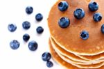 Stack Of Pancakes With Fresh Blueberries Stock Photo