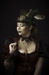 Steampunk Young Woman Emotional Portrait Stock Photo