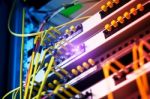 Fiber Optic With Servers In A Technology Data Center Stock Photo