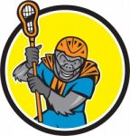 Gorilla Lacrosse Player Circle Cartoon Stock Photo