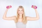 Smiled Woman Doing Fitness Exercises Stock Photo