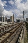 Bts, Sky Train Railroad With Cloudy Sky Stock Photo