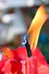 Candle And Fire In The Temple Stock Photo