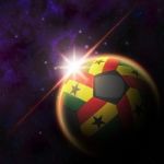 Ghana Flag On 3d Football With Rising Sun Stock Photo