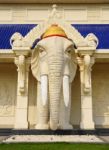 White Elephant Statue Decorated In Front Of The Building Stock Photo