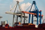 Container Terminal In Hamburg Harbor, Germany Stock Photo