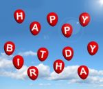 Happy Birthday Balloons In Sky Stock Photo