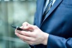 Close Up Of A Man Using Mobile Phone Stock Photo