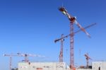 Cranes On Building Construction Stock Photo