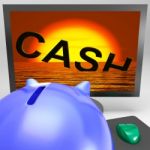 Cash Sinking On Monitor Showing Monetary Crisis Stock Photo