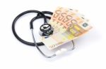 Black Professional Stethoscope With Euro Money On White Stock Photo