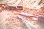 Joiner Tools On Wood Table Background.made With Color Filters, Stock Photo