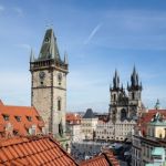 Old City Hall Tower And Church Of Our Lady Before Tyn In Prague Stock Photo