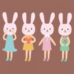 Rabbit Girls In A Different Clothes, Cartoon Illustration Stock Photo