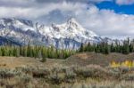 Scenic View Of The Grand Teton National Park Stock Photo