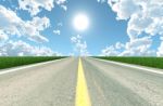 Asphalt Road In Sunny Day,3d Rendering Stock Photo