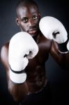 Young Athletic Boxer Wearing Gloves In Black Background Stock Photo