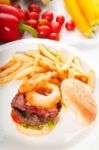 Classic Hamburger Sandwich And Fries Stock Photo