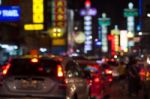 Blurred Unfocused City View At Night Stock Photo