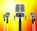 Microphones Musical Shows Music Group Songs Or Singing Hits Stock Photo