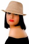 Side View Of Beautiful Female Wearing Hat Stock Photo