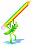 Grasshopper Lifting Pencil Stock Photo